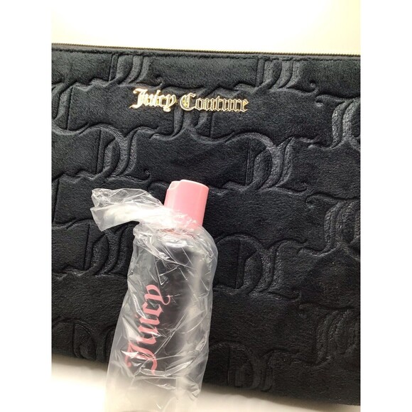 Juicy Couture BlackTravel Velour Makeup Cosmetic Bag Includes/Travel Bottle - Picture 7 of 9